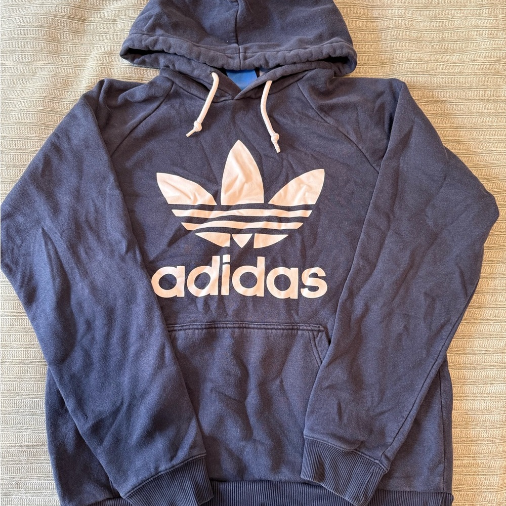 Adidas Men's Navy Hoodie with White Logo